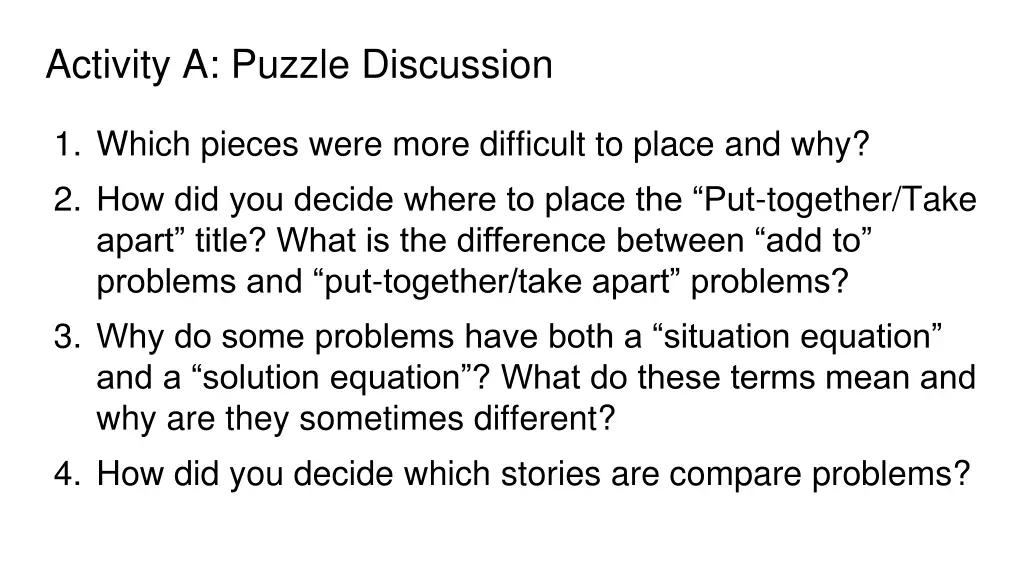 activity a puzzle discussion