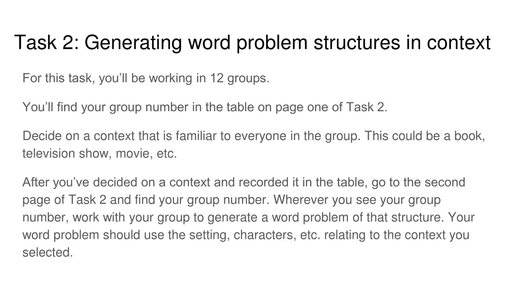 task 2 generating word problem structures