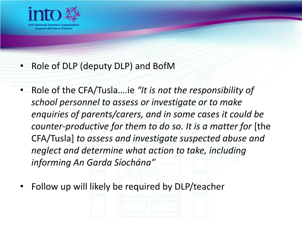 role of dlp deputy dlp and bofm