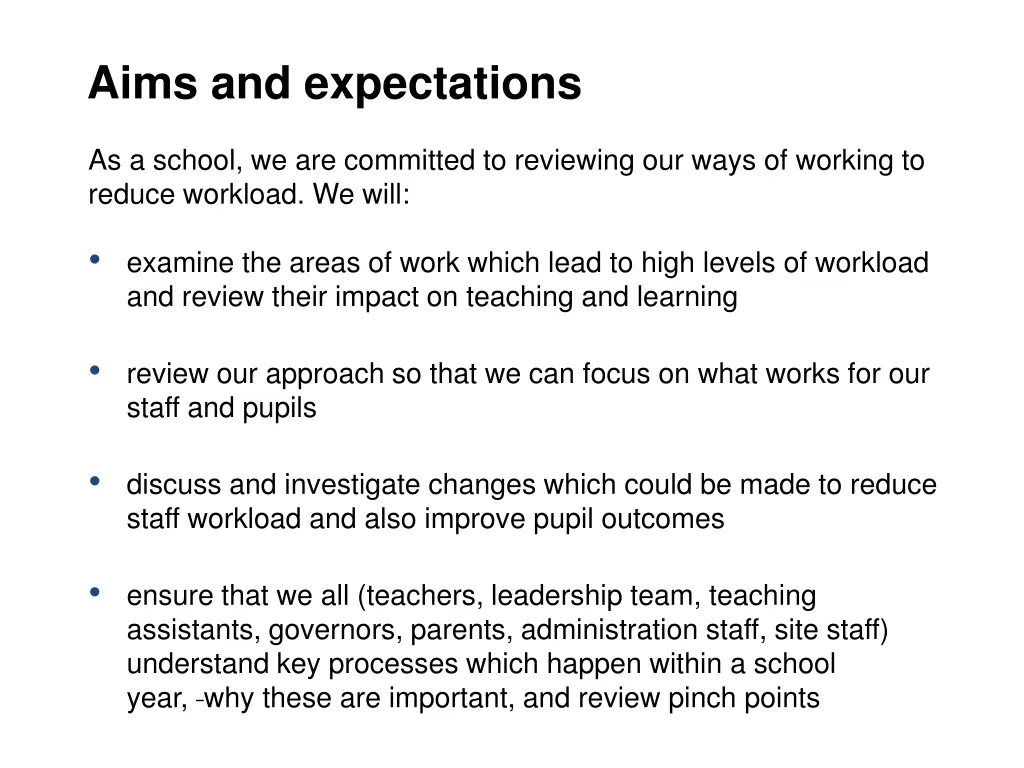 aims and expectations