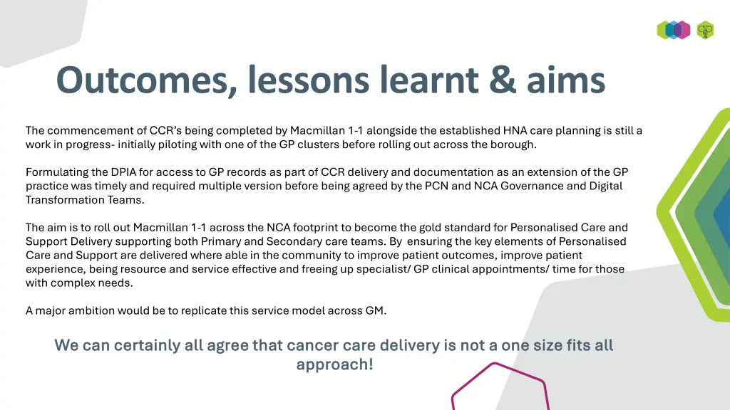 outcomes lessons learnt aims