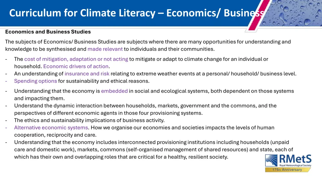 curriculum for climate literacy economics business