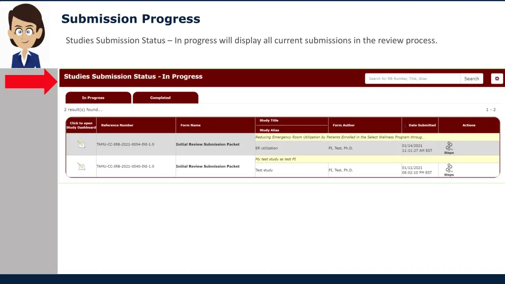 submission progress
