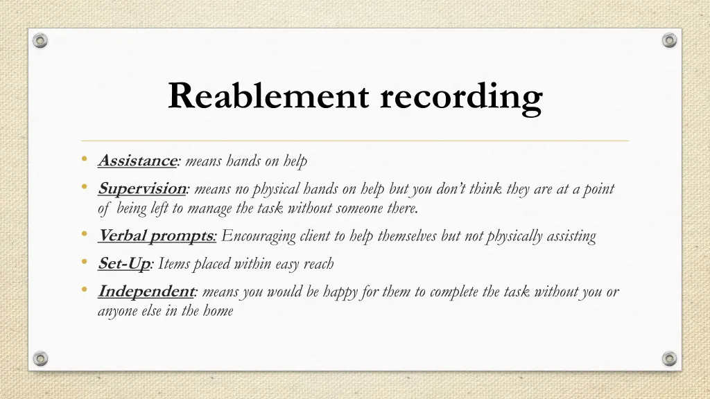 reablement recording