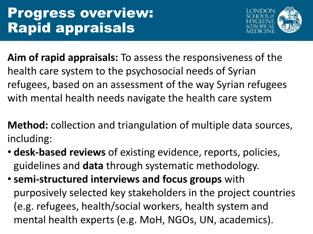 progress overview rapid appraisals