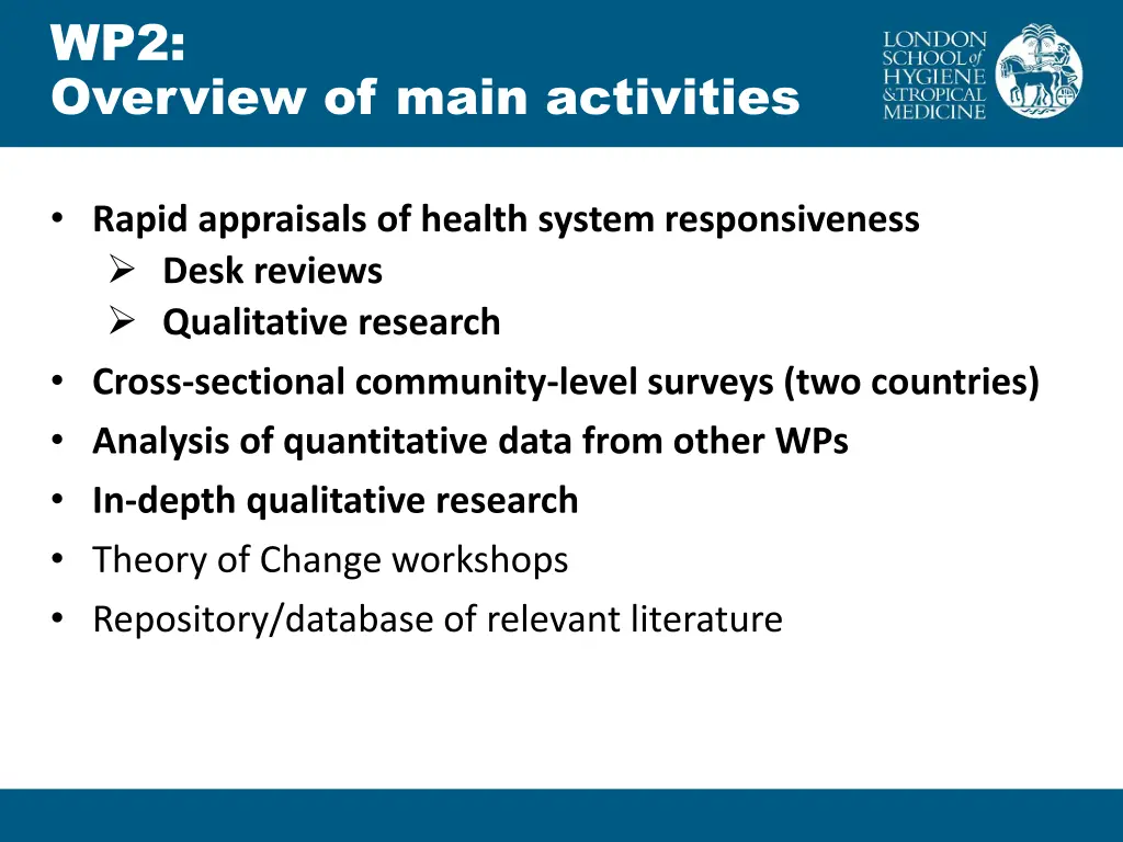 wp2 overview of main activities