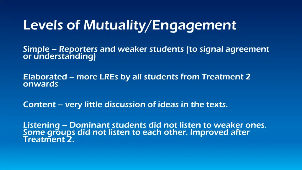 levels of mutuality engagement