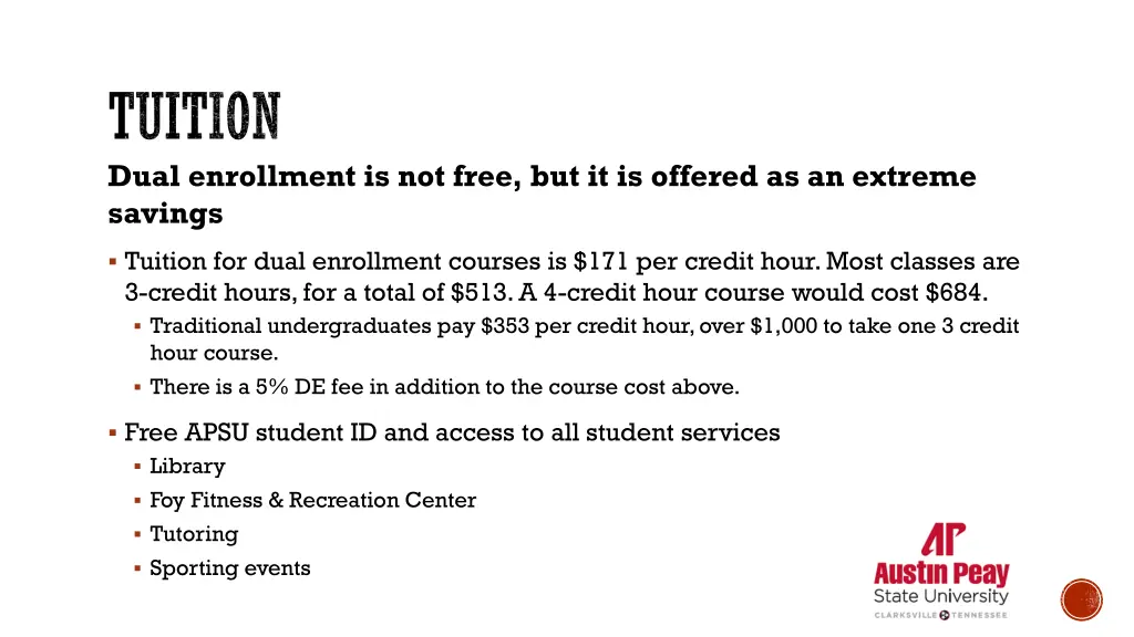 tuition dual enrollment is not free