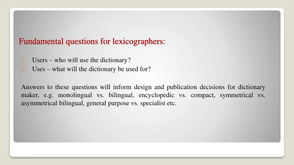 fundamental questions for lexicographers