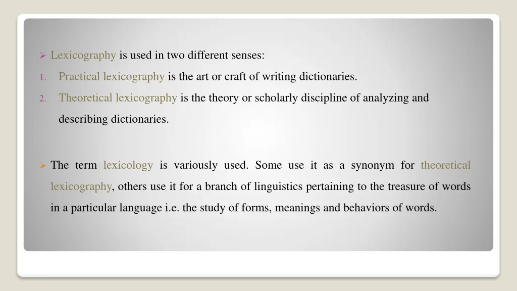 lexicography is used in two different senses