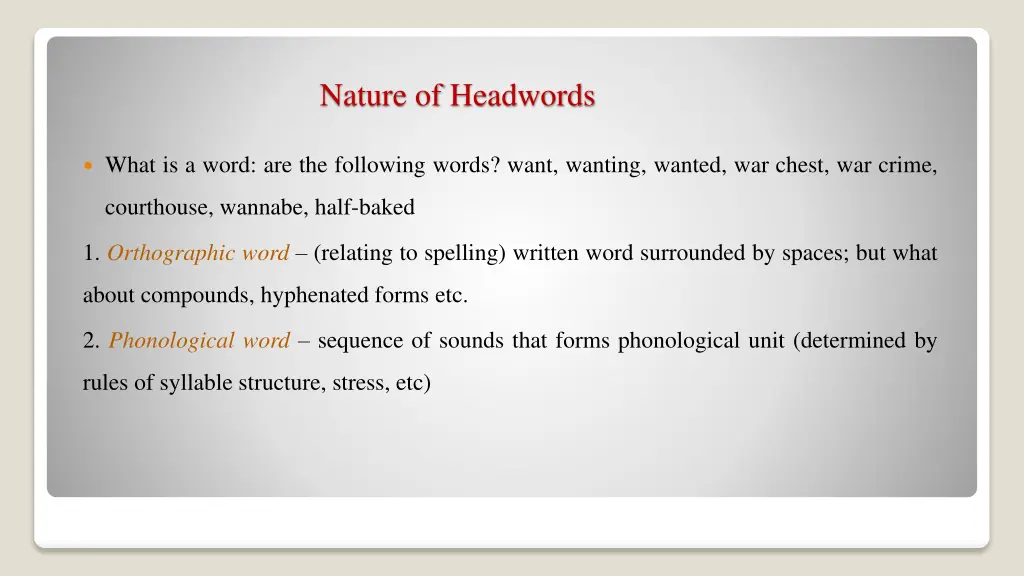 nature of headwords