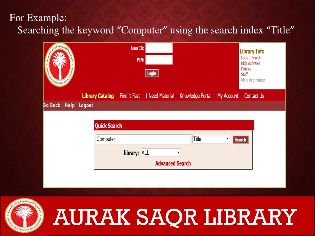 for example searching the keyword computer using