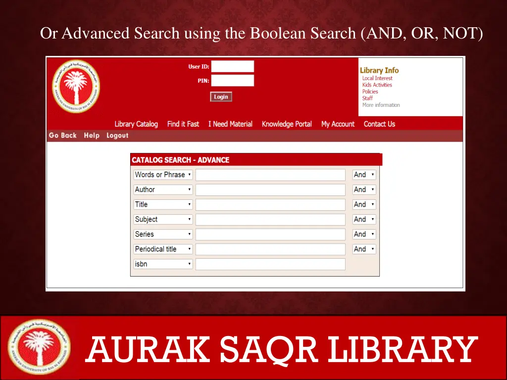 or advanced search using the boolean search