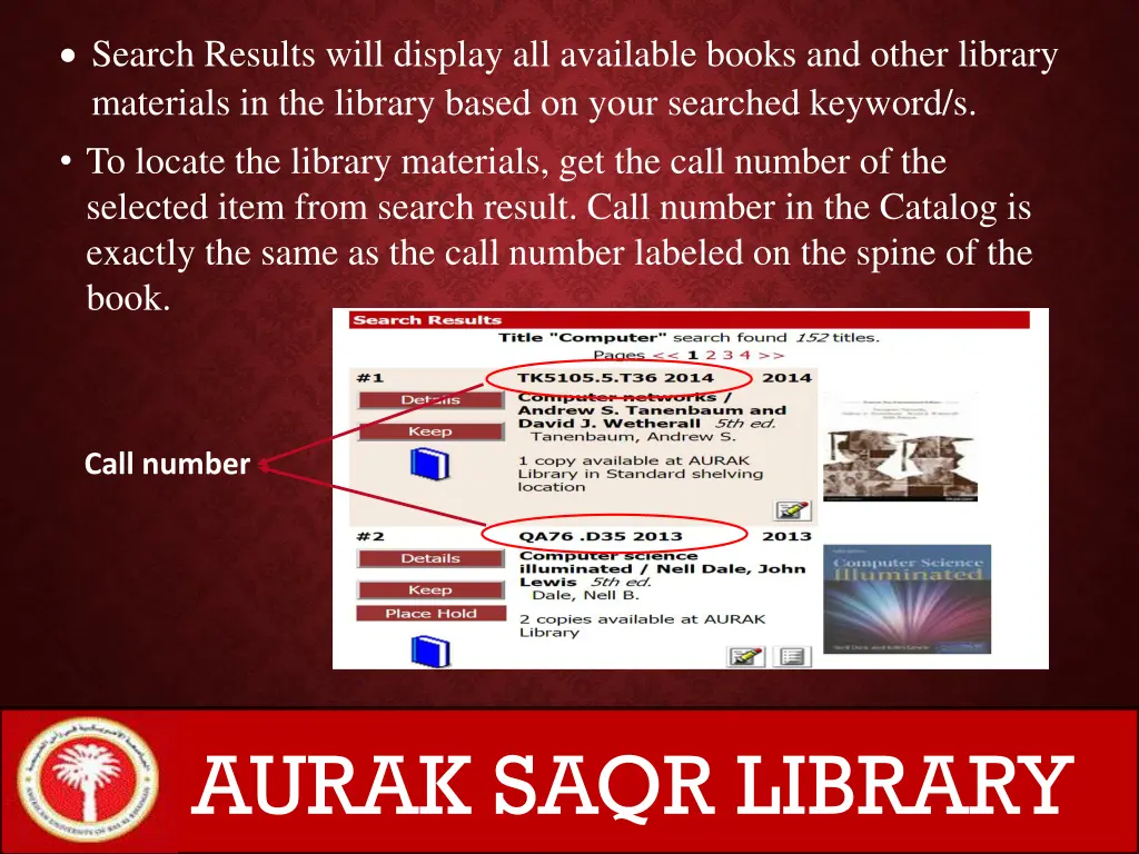 search results will display all available books