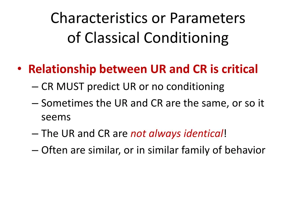 characteristics or parameters of classical