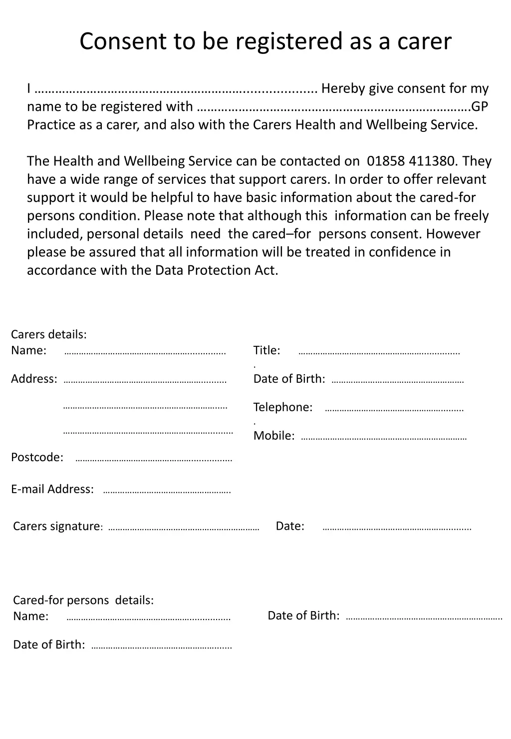 consent to be registered as a carer