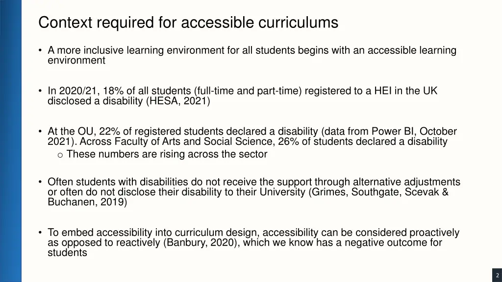 context required for accessible curriculums
