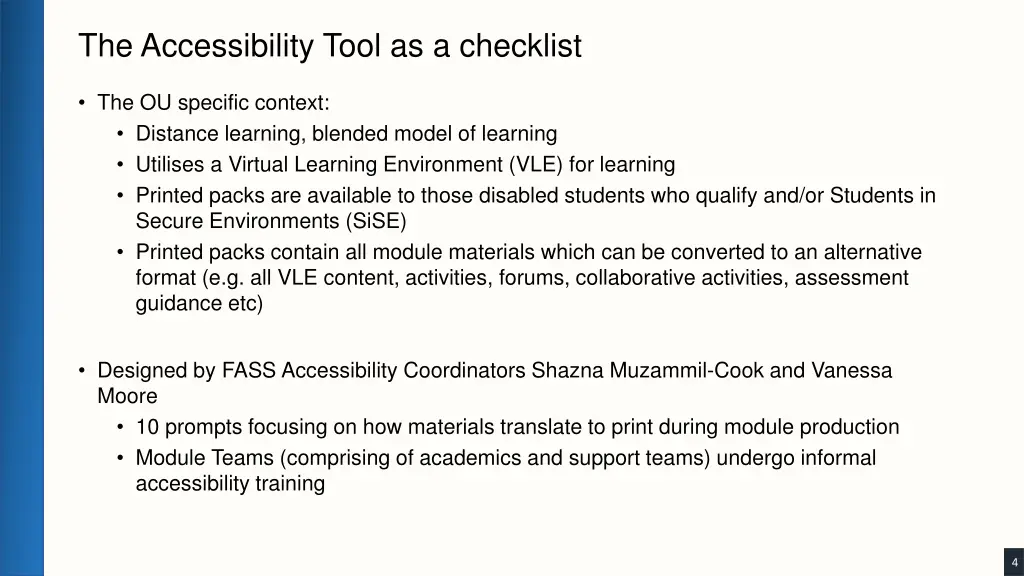 the accessibility tool as a checklist