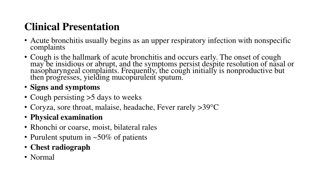 clinical presentation acute bronchitis usually