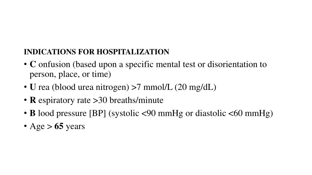 indications for hospitalization c onfusion based