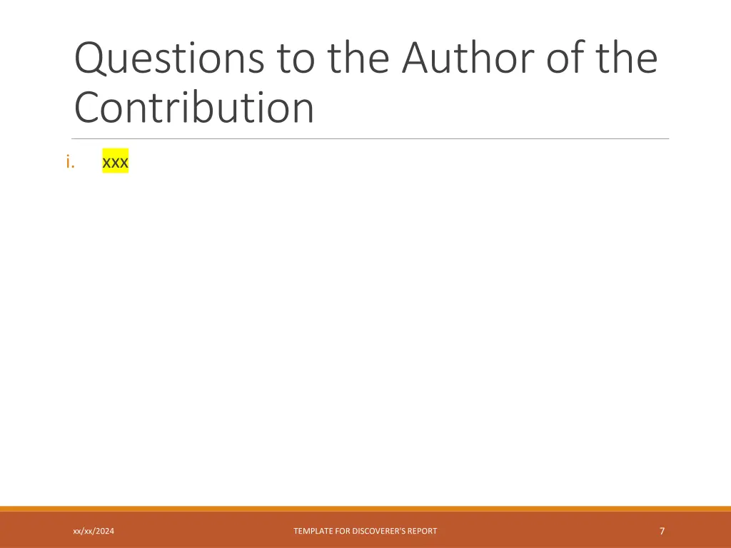 questions to the author of the contribution
