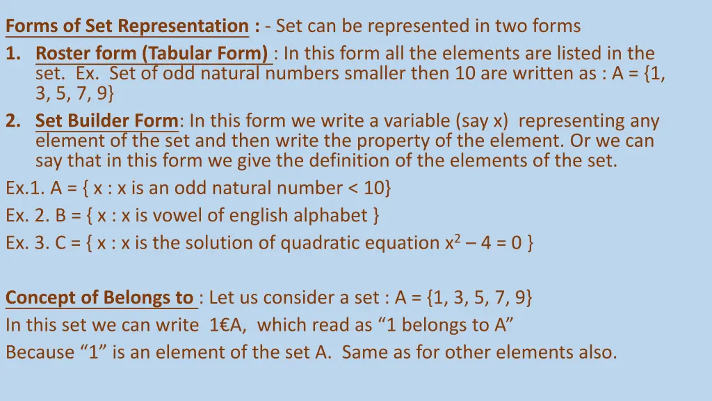 forms of set representation