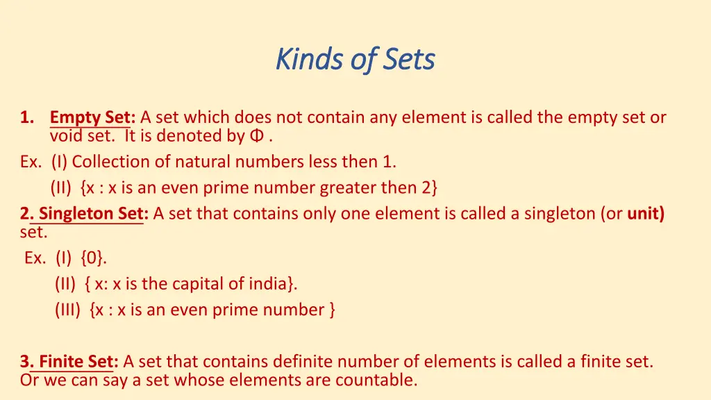 kinds of sets kinds of sets