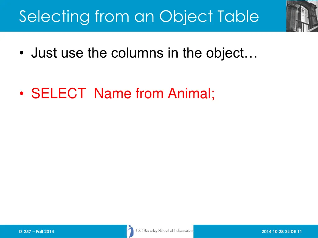 selecting from an object table