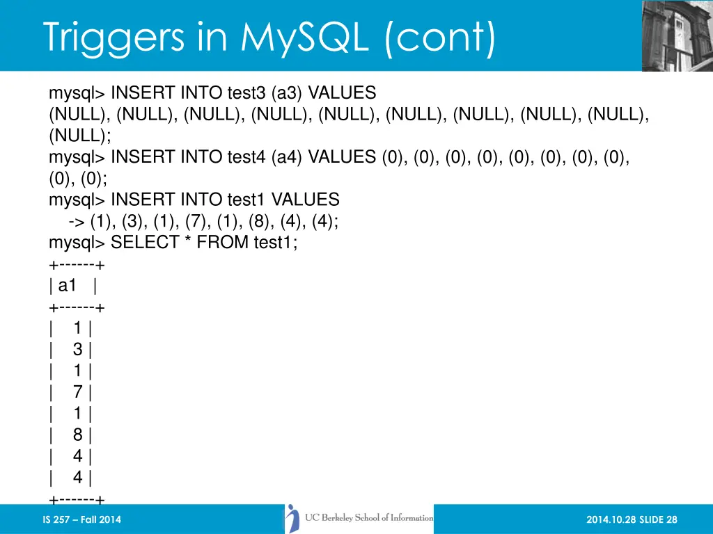 triggers in mysql cont
