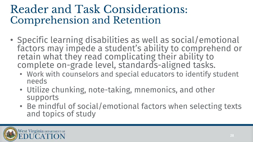 reader and task considerations comprehension