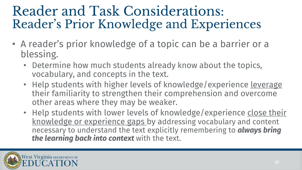 reader and task considerations reader s prior