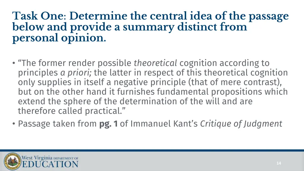 task one determine the central idea