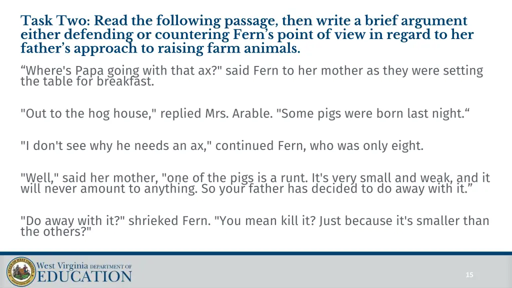 task two read the following passage then write