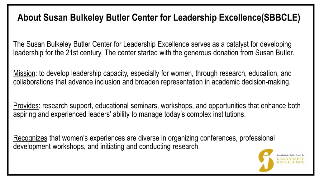 about susan bulkeley butler center for leadership
