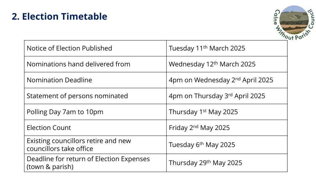 2 election timetable