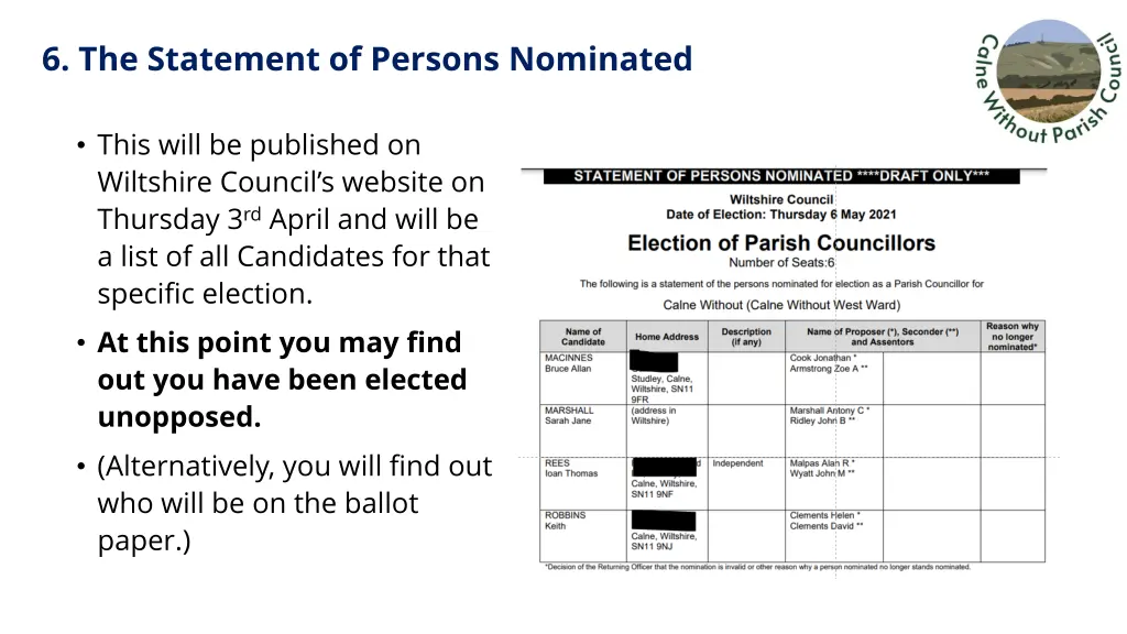6 the statement of persons nominated