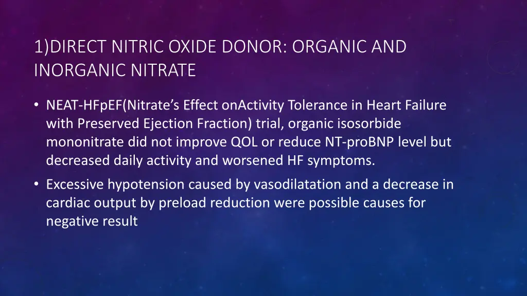 1 direct nitric oxide donor organic and inorganic