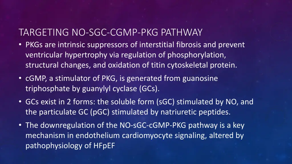 targeting no sgc cgmp pkg pathway pkgs
