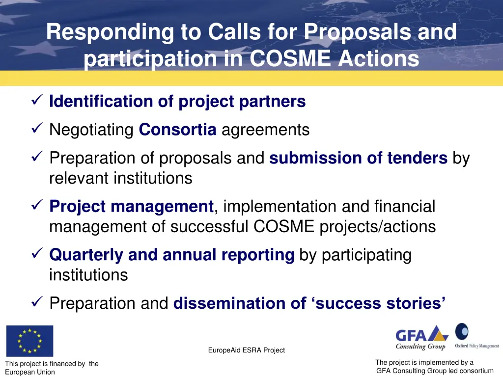 responding to calls for proposals