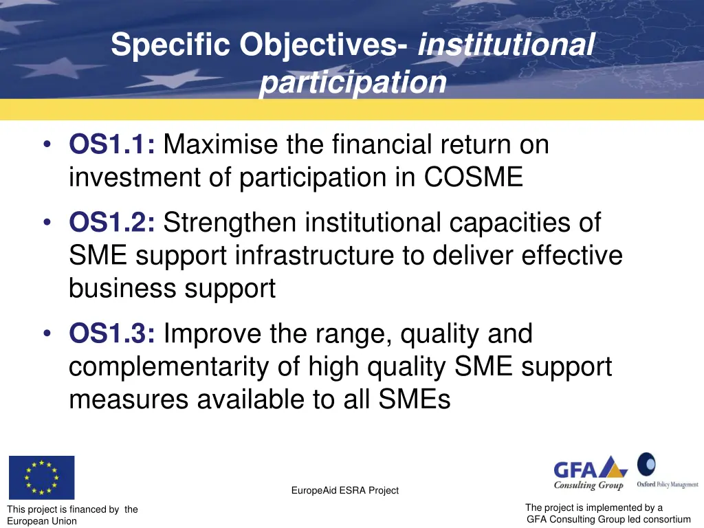 specific objectives institutional participation