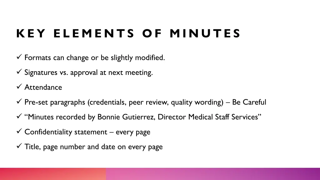 key elements of minutes