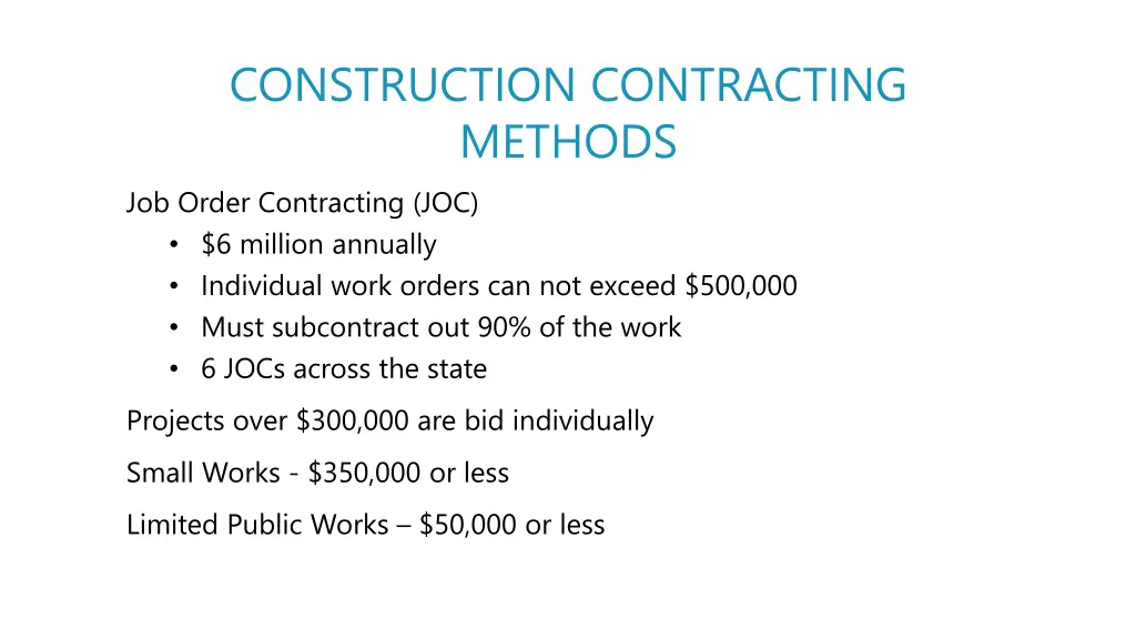 construction contracting methods job order