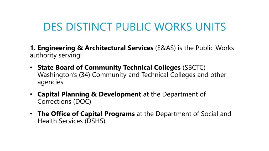 des distinct public works units