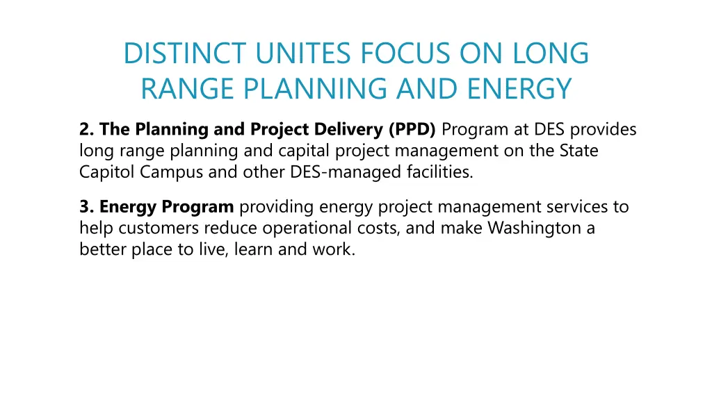 distinct unites focus on long range planning