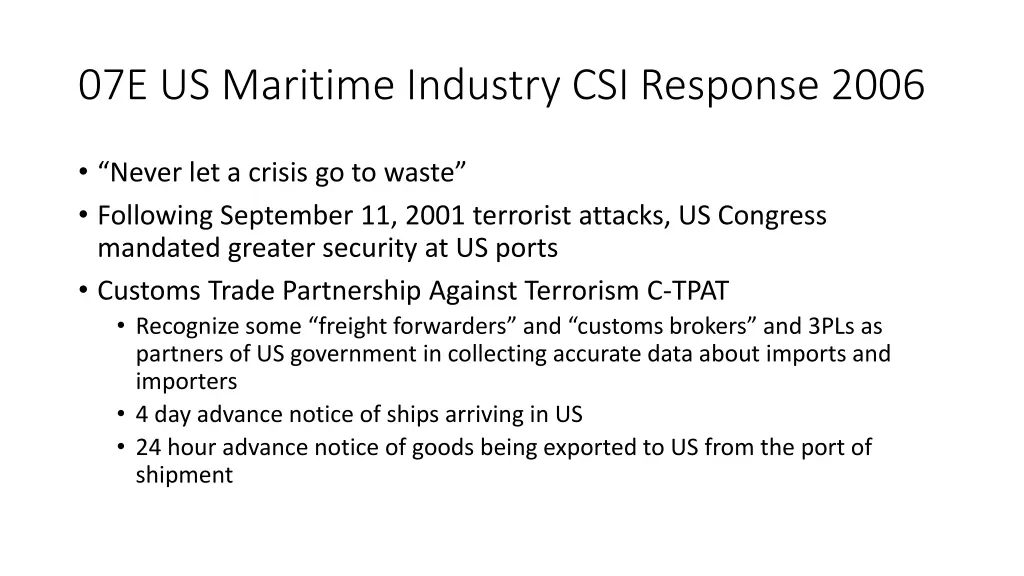 07e us maritime industry csi response 2006