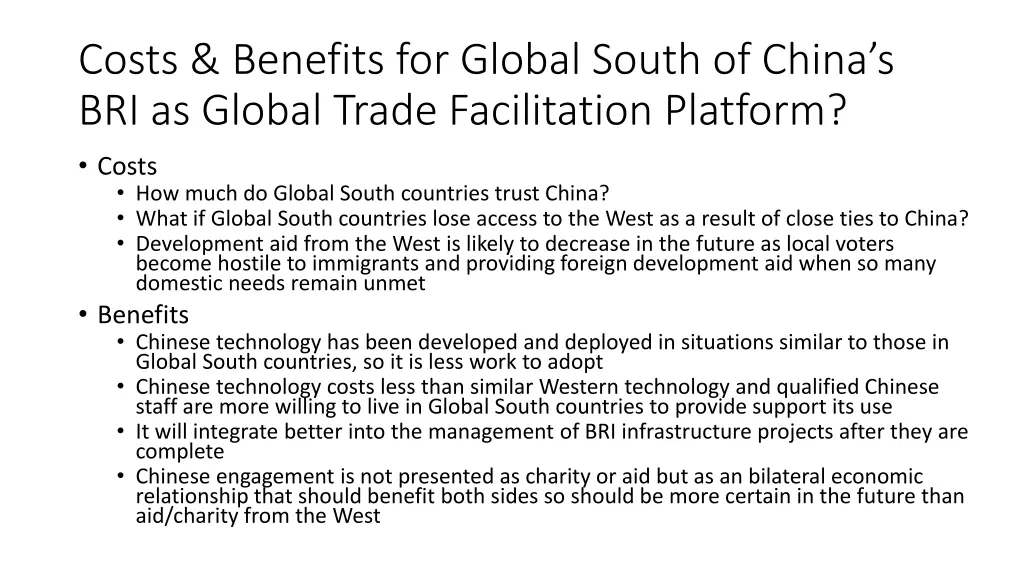 costs benefits for global south of china