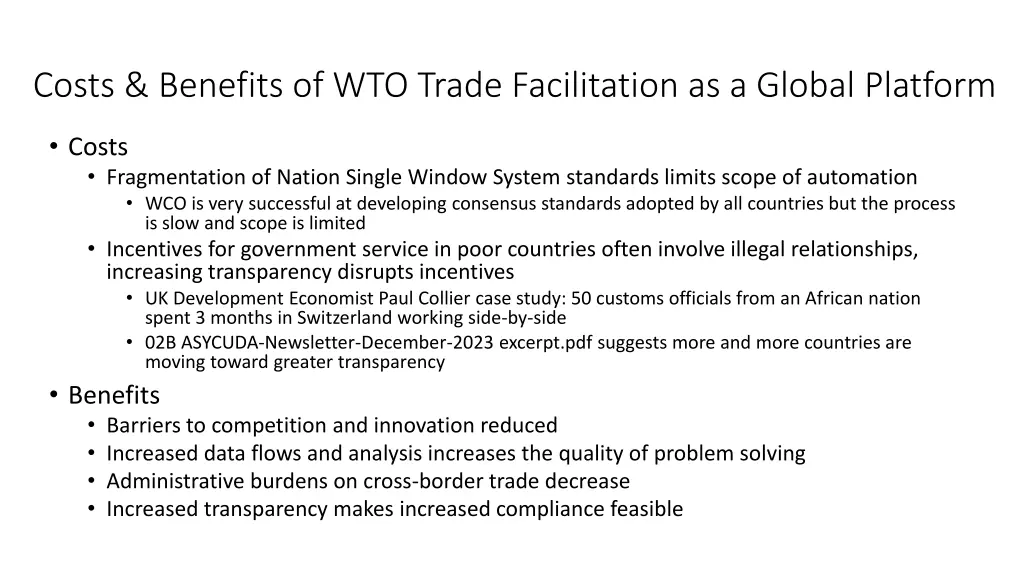 costs benefits of wto trade facilitation