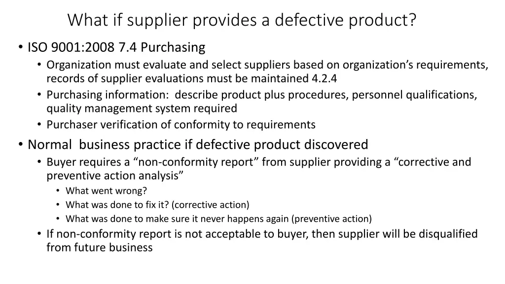 what if supplier provides a defective product