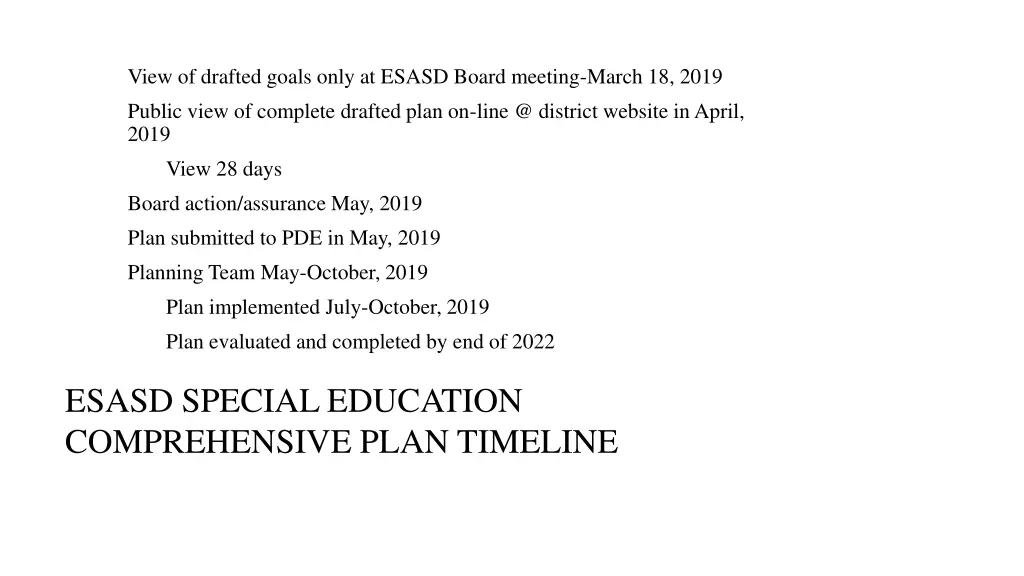 view of drafted goals only at esasd board meeting