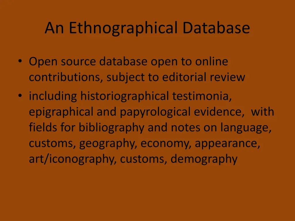 an ethnographical database